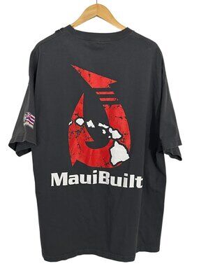 Maui Built T Shirt Mens Size 2XL Black Hawaiian Islands Fish Hook Flag Surf